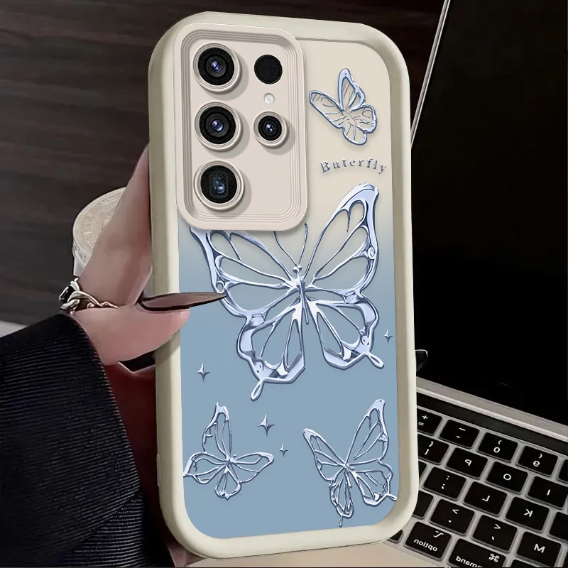Funda de mariposa de Metal dorado inglés para Samsung Galaxy S24 S23 S22 S21 Ultra Plus FE A54 A34 A14 A73 A53 A33 5G funda de silicona - imagen 5