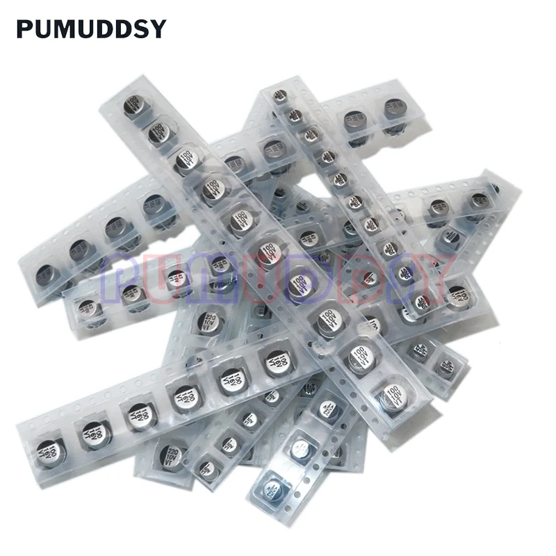 Kit surtido de condensadores electrolíticos de aluminio, Kit de muestras PUMUDDSY 13 valores * 10 Uds = 130 uds, 1uF-220uF SMD, 130 uds/lote - imagen 4