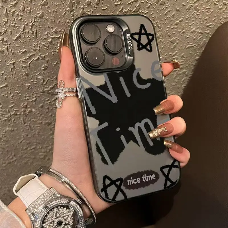 Funda de teléfono con diseño de estrellas en inglés negro para iPhone 17 16 15 14 Plus 13 12 11 16E Pro Max 17 Air X XR XS cubierta dura de parachoques mate - imagen 2