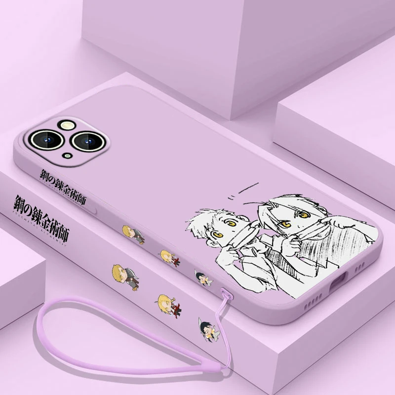 Funda de teléfono Anime Fullmetal Alchemist para Apple iPhone 15 14 13 12 11 Pro Max Plus 8 7 SE cubierta de capa de cuerda izquierda líquida - imagen 5