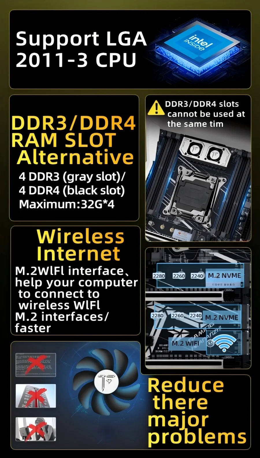 Placa base HUANANZHI X99 TF LGA 2011-3 XEON X99 compatible con Intel E5 2666 2678 2696 v3 v4 DDR3 DDR4 RECC memoria no ECC NVME RU - imagen 5