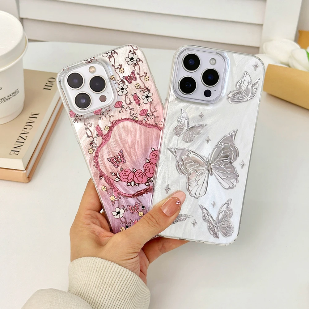Funda de teléfono con estampado de mariposas de Metal y plantas de colores para Xiaomi Redmi Note 14 13 Pro 13C 14C 13T 14T A5 A4 A3, funda de silicona para parejas - imagen 2