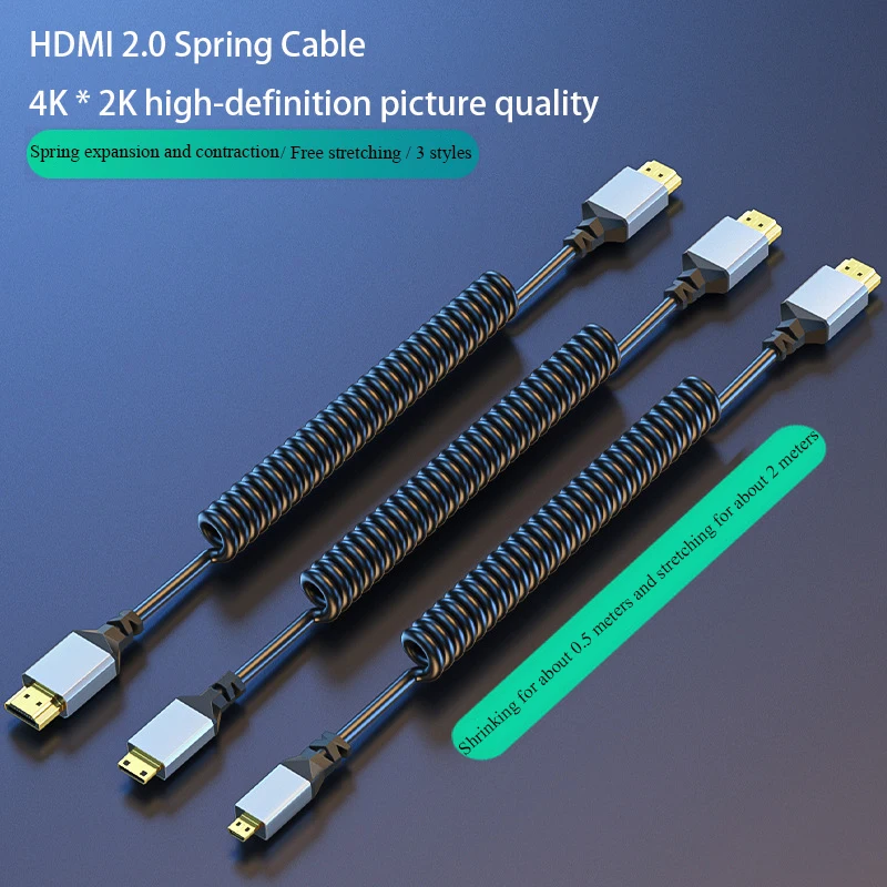 HDMI-Mini Microhdmi 벤드 와이어, 텔레스코픽 스프링 와이어, 4K60HZ 오디오 동기식 HDMI 고화질 케이블 금속 2.0 - imagen 2