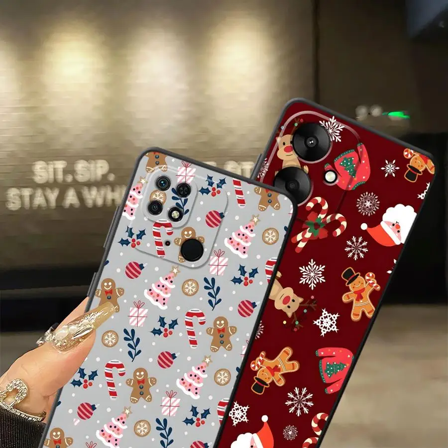 Funda para Xiaomi Redmi A1 A2 Plus 9 A3 13C 12C K40 K80 Pro 10 A5 A4 14C funda negra suave para teléfono arte navideño - imagen 3