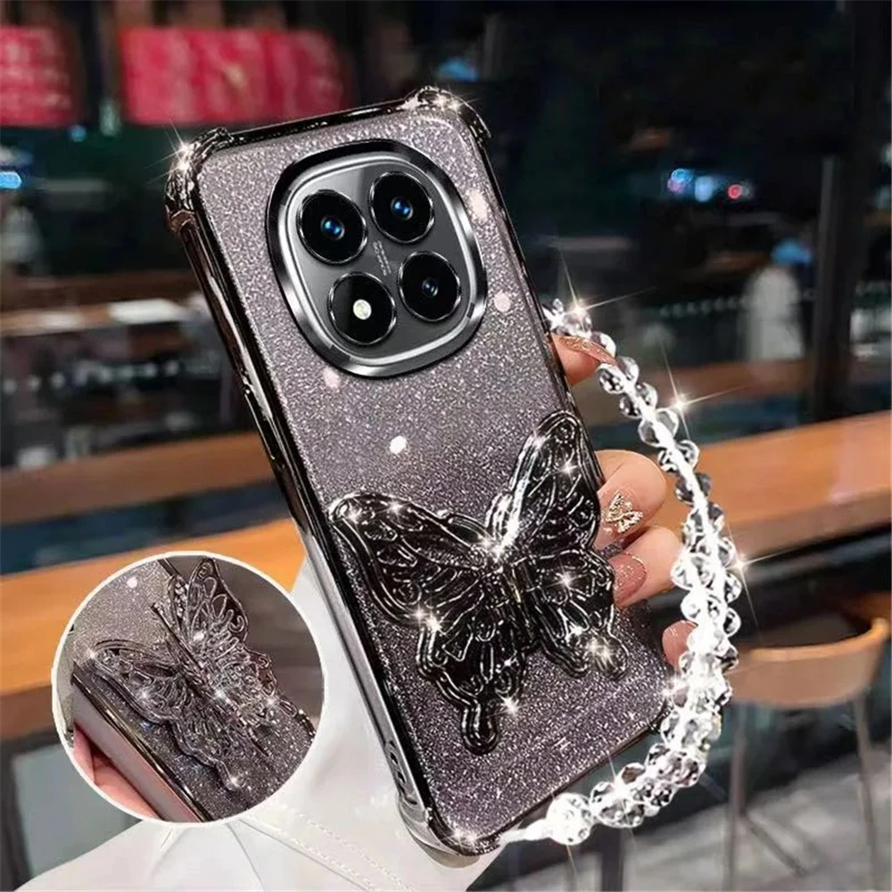 Funda de teléfono con soporte plegable de mariposa para Honor 400 Lite 200 Pro 200 300 100 90 80 70 60 50 SE, funda brillante a prueba de golpes - imagen 5