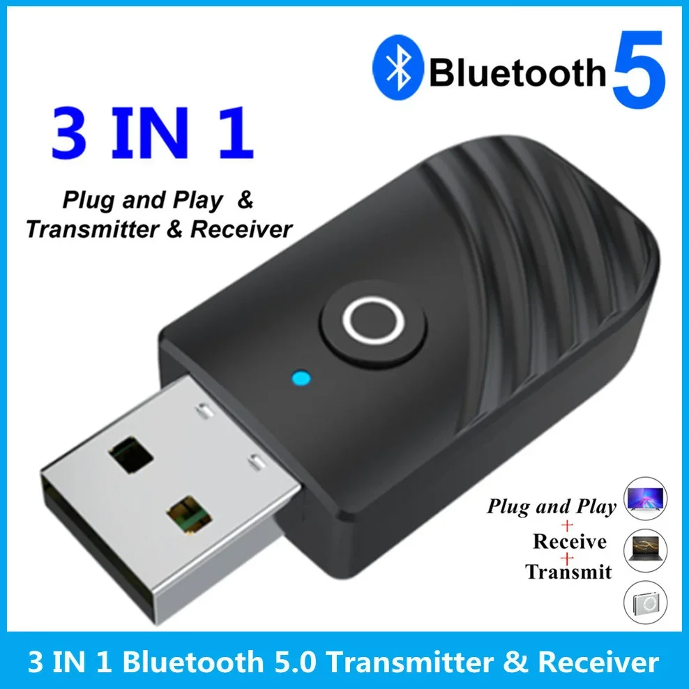 Transmisor receptor de Audio USB Bluetooth 5,0 3 en 1, aplicable al ordenador, adaptador de TV, salida Dual para altavoces y auriculares