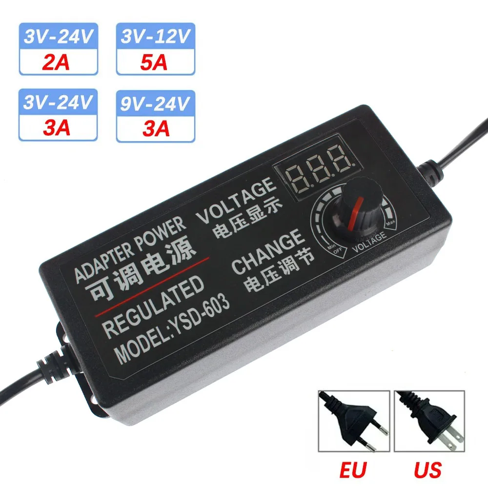 Adaptador de fuente de alimentación ajustable CA a CC 3V 9V 12V 24V adaptador Universal enchufe UE/EE. UU. con pantalla de visualización regulada por voltaje