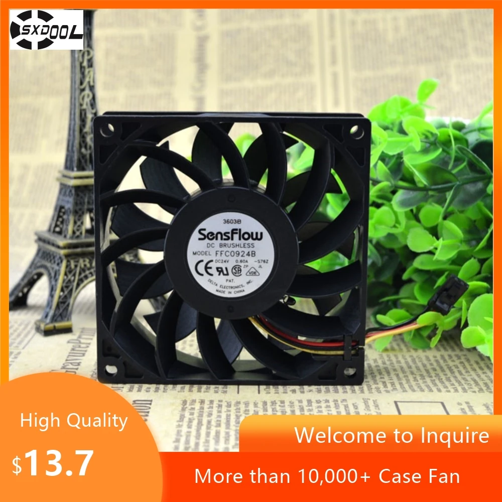 Para Delta FFC0924B 9cm 24V 0.60A Convertidor de temperatura del ventilador de refrigeración de 3 pines, servidores, equipos industriales y sistemas HVAC - imagen 3