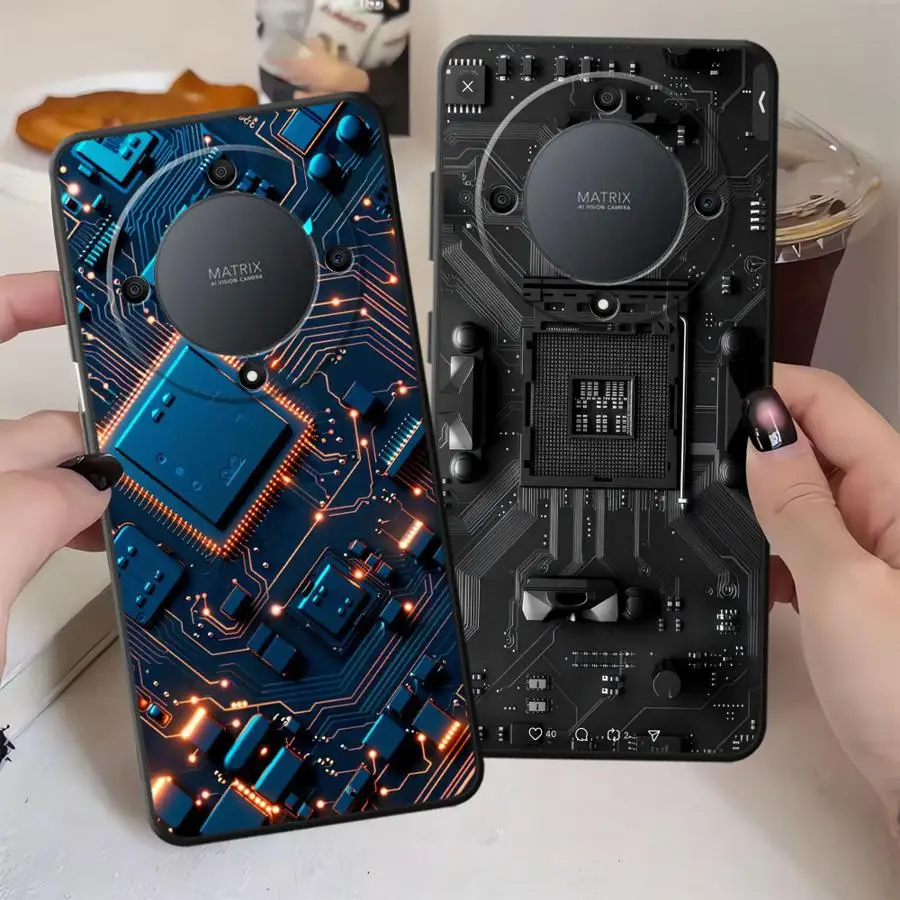 Placa de circuito negro suave funda de teléfono para Honor X7 90 X6 X5b Magic5Lite 70 8X X9a X8 200 400 Lite - imagen 2