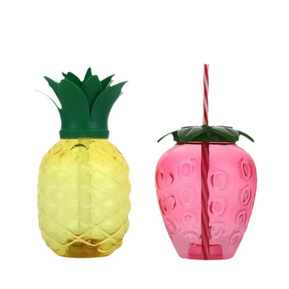 Taza de paja de fruta de dibujos animados, botella de agua fría de plástico de grado alimenticio, sandía, limón, coco, fresa, piña - imagen 3
