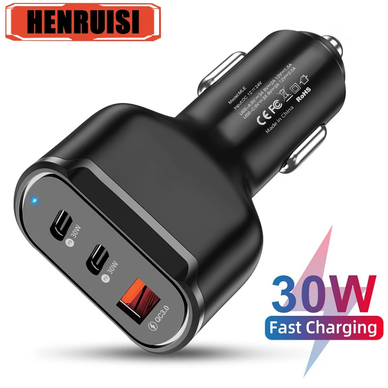 Cargador de coche PD de 30W, adaptador de corriente de carga rápida de teléfono USB tipo C para iPhone 15 14, Xiaomi, Samsung