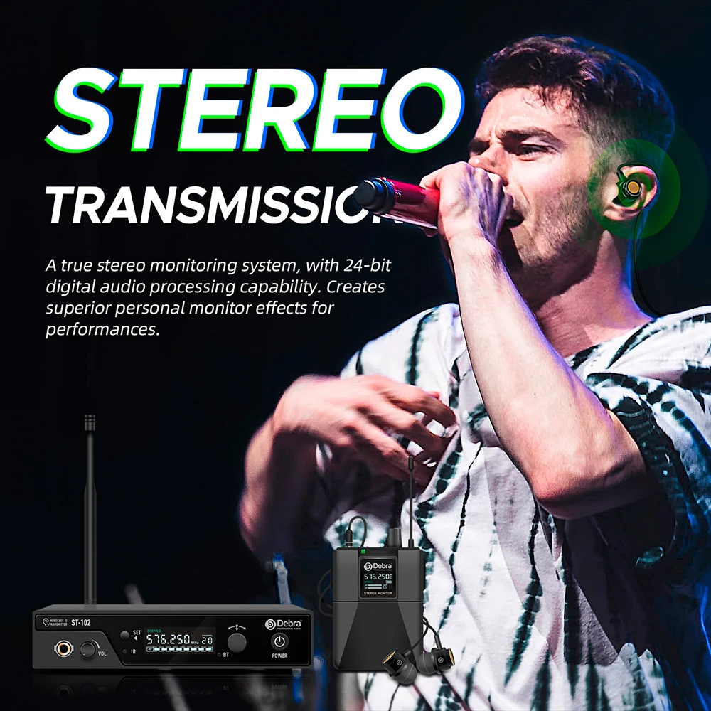 Debra UHF IEM estéreo ST-102 sistema de Monitor intrauditivo inalámbrico distancia de transmisión de 80-300m para grabación de estudio de puesta en escena - imagen 3