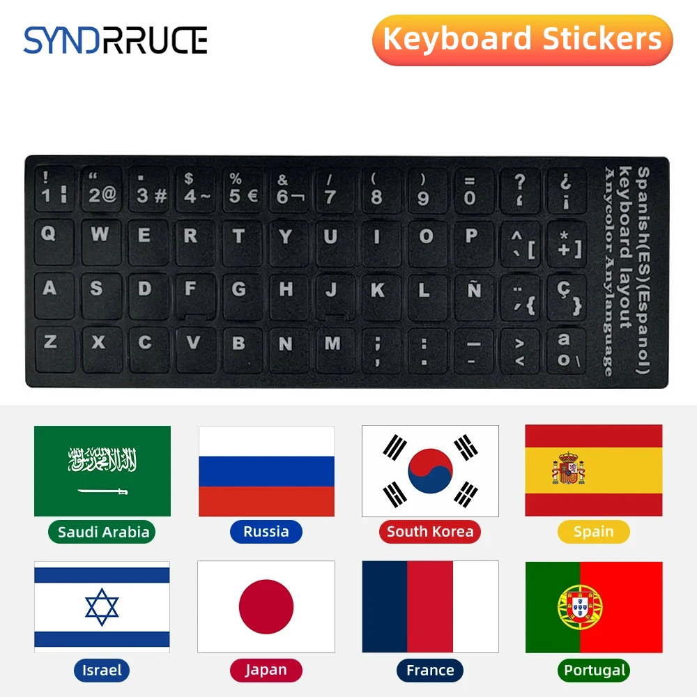 Pegatinas de teclado para ruso, español, portugués, árabe, coreano, francés, hebreo, japonés, ordenador portátil, PC, diseño de letras del alfabeto