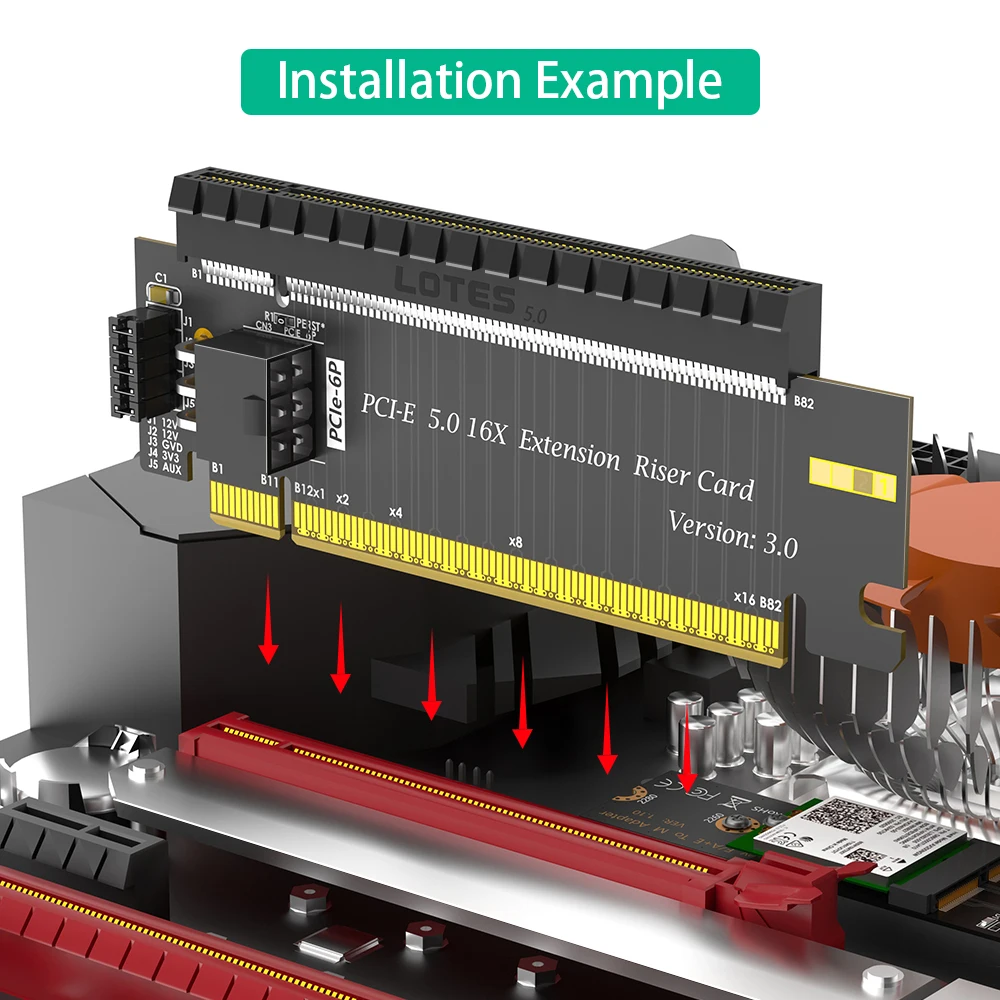 Adaptador PCI-E 5,0 16X a X16 de 180 grados Compatible con convertidores PCI-e 4,0 y 3,0 con conector PWR ATX de 6 pines para tarjetas GPU - imagen 5