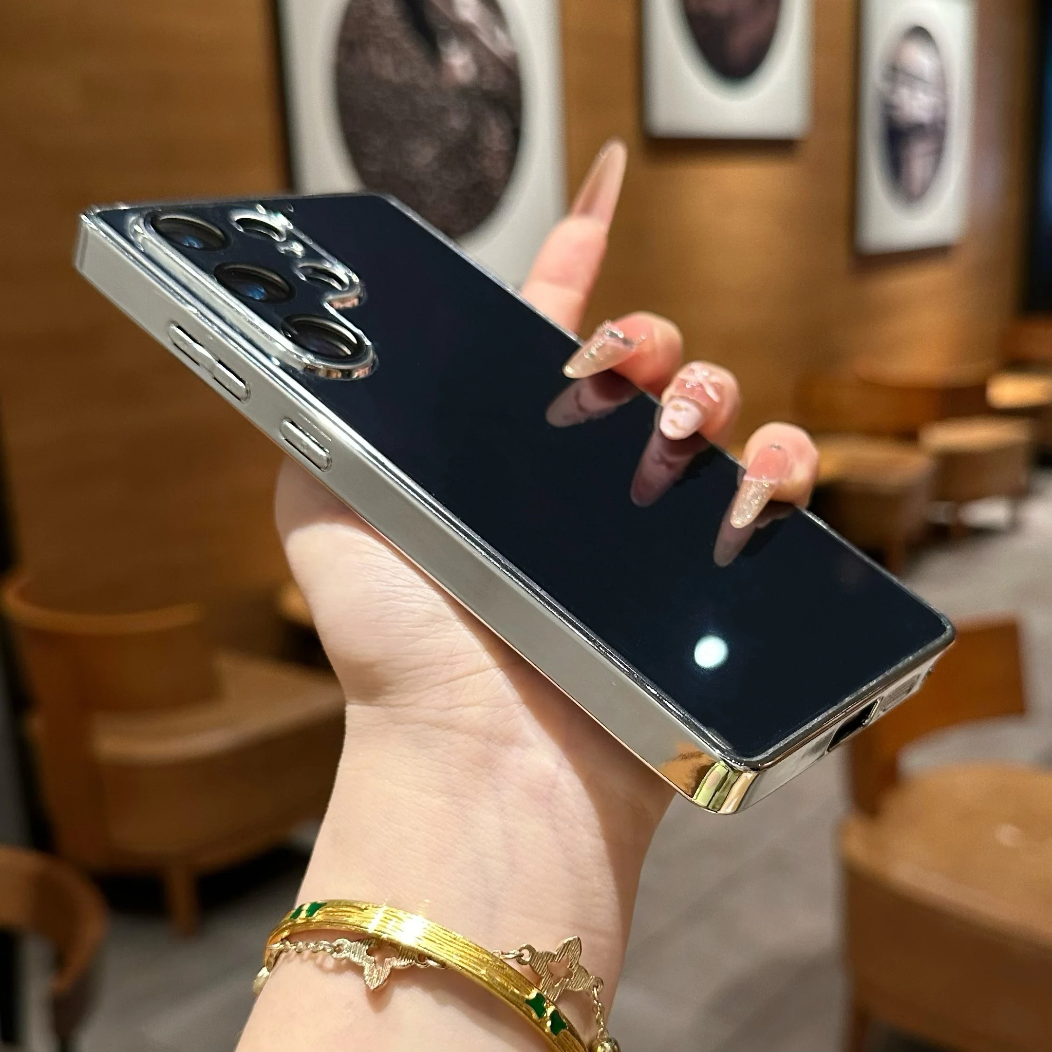 Funda de parachoques con marco de galvanoplastia de lujo para Samsung Galaxy S25 S24 S23 S22 película de lente Ultra brillante cubierta trasera dura a prueba de golpes - imagen 5