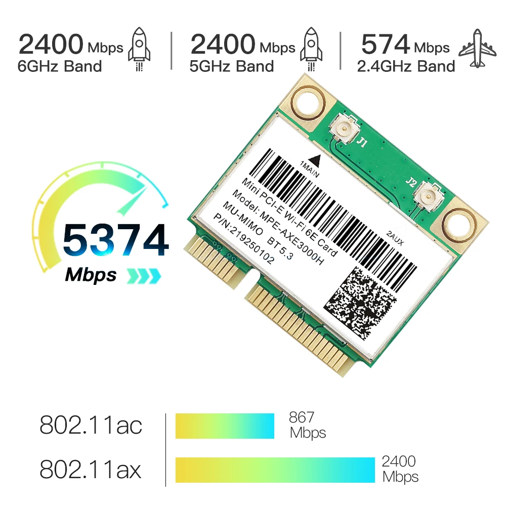 WiFi 6E 5374Mbps Mini PCI-E tarjeta WiFi AX210 BT 5,3 Tri Band 2,4G/5G/6Ghz 802.11AX red inalámbrica para escritorio/portátil Win 10/11 - imagen 3