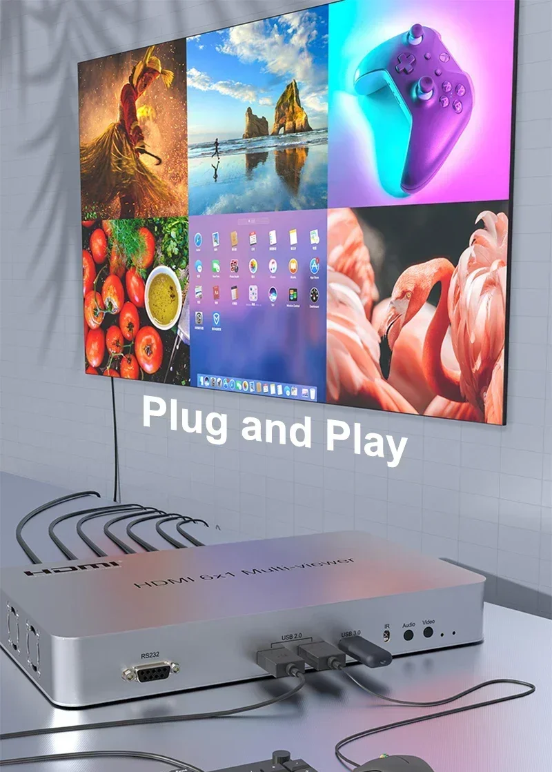 1080p 4K60 6x1 HDMI multivisor 6 canales divisor de pantalla de vídeo 4x1 Quad multivisor interruptor continuo compatible con PIP POP USB RS232 - imagen 5
