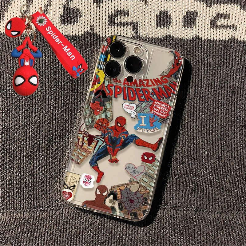 Funda de teléfono con colgante de Spider Man para iPhone 16 15 14 13 12 11 Pro Max 7 8 Plus XR XS Max a prueba de golpes encantadora cubierta anticaída Y2K