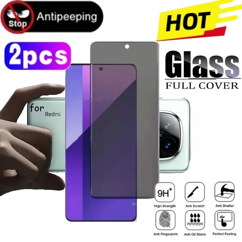 2 uds Anti Peep privacidad vidrio templado para Xiaomi Redmi Note 14 Pro + 5G protectores de pantalla para Redmi Note 15 13 12 Pro Plus película