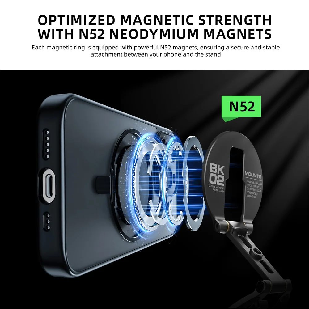 Soporte de teléfono magnético doble para trípode/cámara/soporte de avión de viaje soporte de trípode de tornillo ultrafino de 1/4" para Iphone 16-12 Android - imagen 3