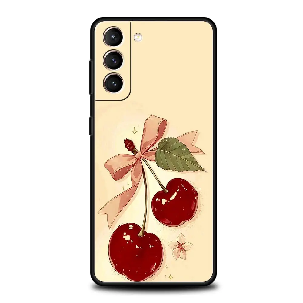 Funda de teléfono cereza roja para Samsung Galaxy S25 Edge S24 S23 S22 S20 Ultra S21 FE 5G S10 Plus, funda suave de TPU - imagen 3