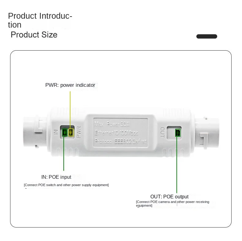 Extensor POE impermeable para exteriores, 1 puerto, 100Mbps con 802.3af/at 30W para cámara de vigilancia con interruptor POE - imagen 2