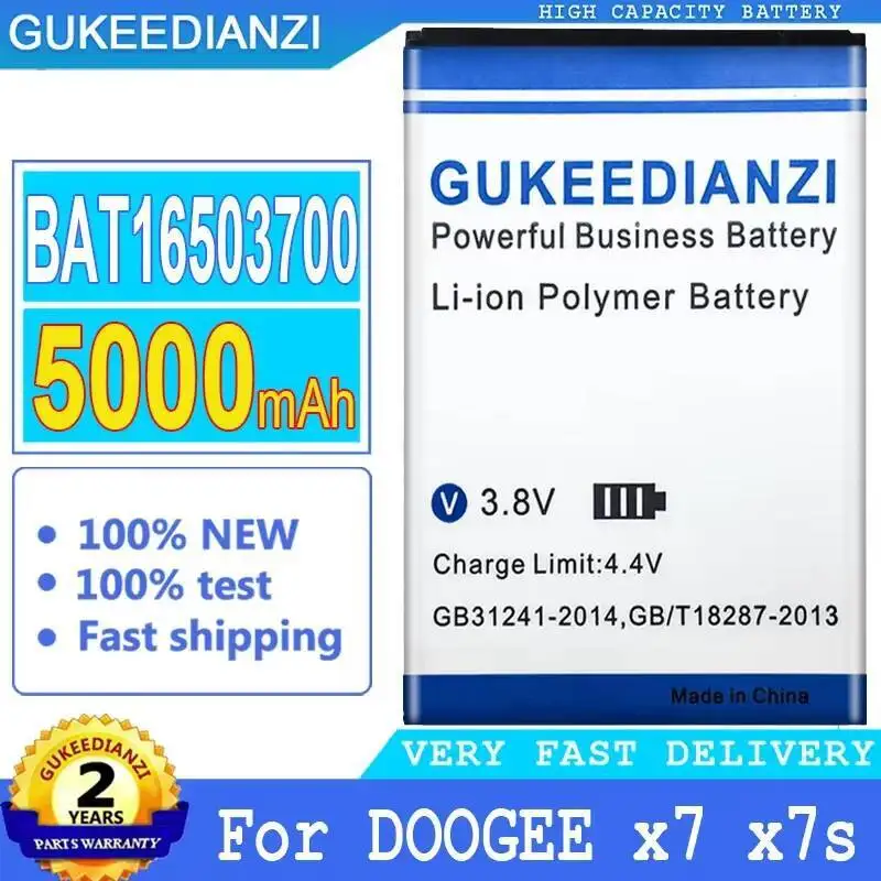 Para Doogee X7 X7S BAT16503700 batería de teléfono móvil 5000Mah carga rápida