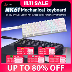 Teclado mecánico para juegos por cable Ajazz NK61, iluminación RGB, compatible con teclado para juegos por cable mecánico intercambiable en caliente de 61 teclas
