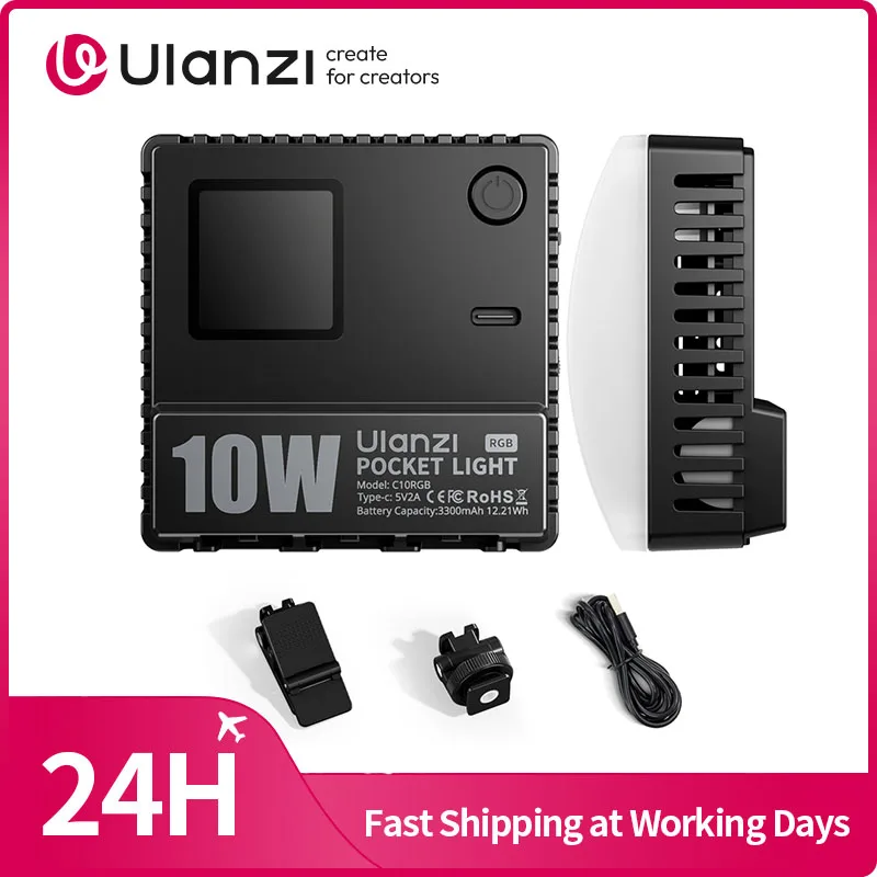 Ulanzi C10RGB Pocket Power 10W RGB luz de vídeo luz de relleno para cámara de teléfono inteligente portátil trípode 1800K-9000K CCT RGB modo de escena