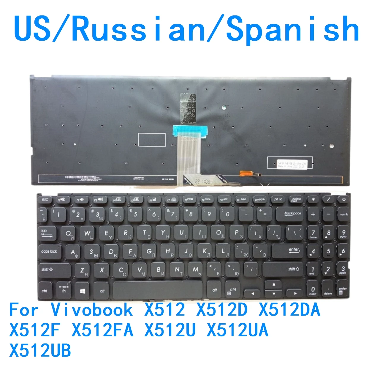 Nuevo teclado retroiluminado para ordenador portátil, ruso y español de EE. UU., para ASUS Vivobook X512 X512D X512DA X512F X512FA X512U X512UA X512UB