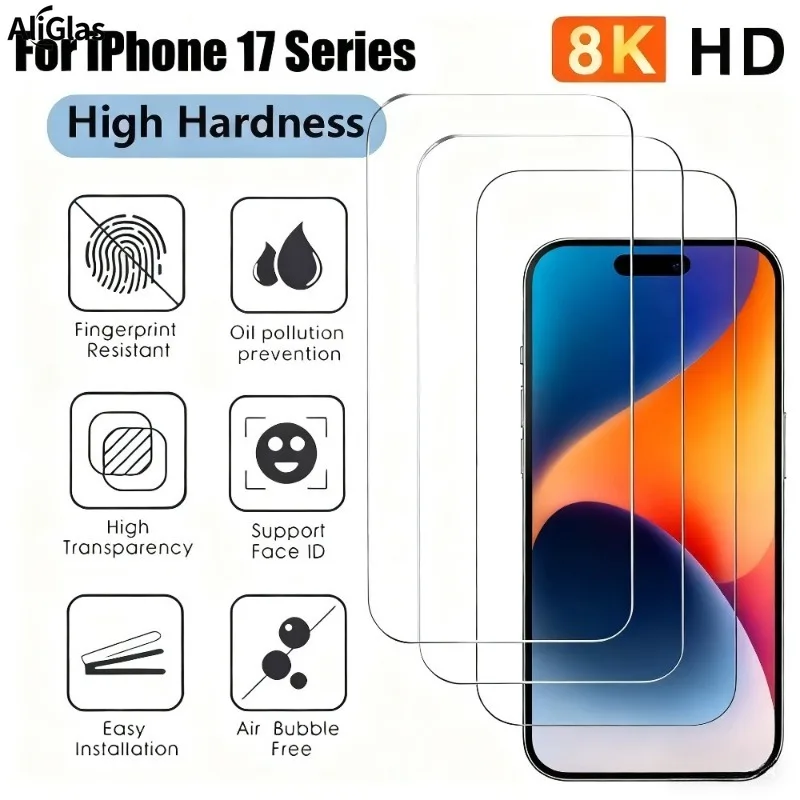 Protector de pantalla Ultra transparente de 3 uds para iPhone 17 16 15 14 Pro Max Air 16E vidrio templado de aire para iPhone 13 12 11 Pro XR XS Max