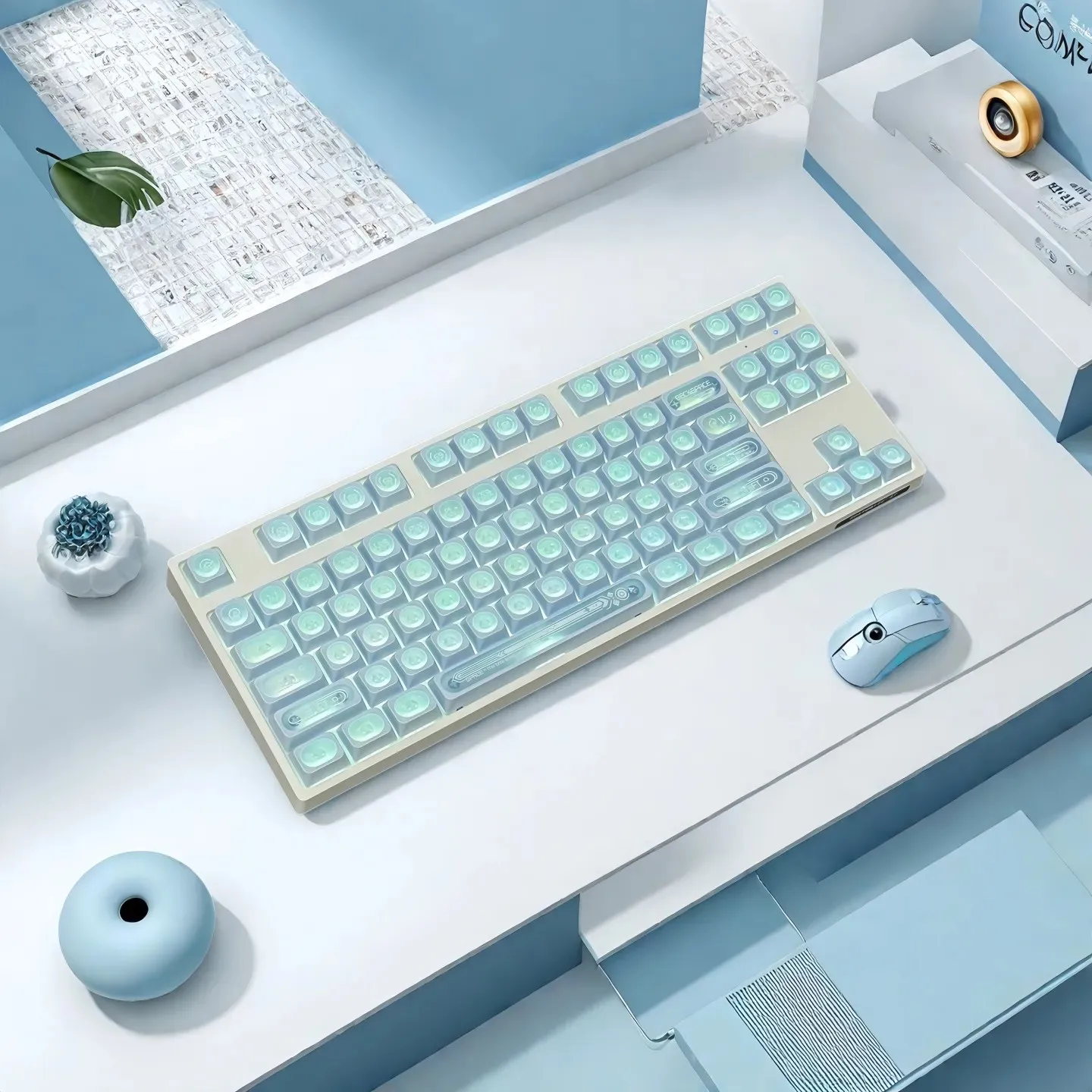 Tapa de tecla transparente de ojo de gato azul de 136 teclas, teclas Sub de tinte brillante con perfil de cereza para teclado mecánico 60% 65% 80% 100% - imagen 2