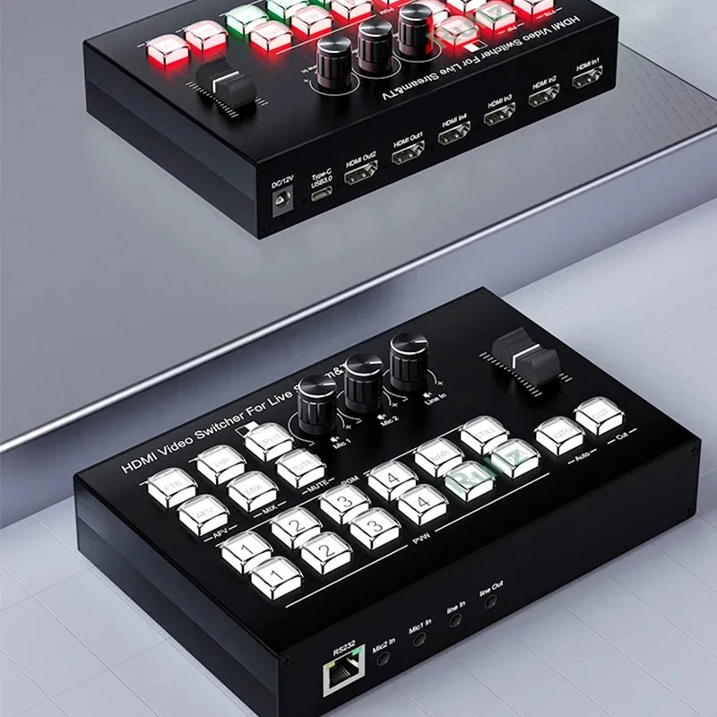 Conmutador mezclador de vídeo HDMI 1080p 4, estación de producción de transmisión, compatible con múltiples cámaras, transmisión en vivo, grabación de captura de vídeo USB 3,0 - imagen 4