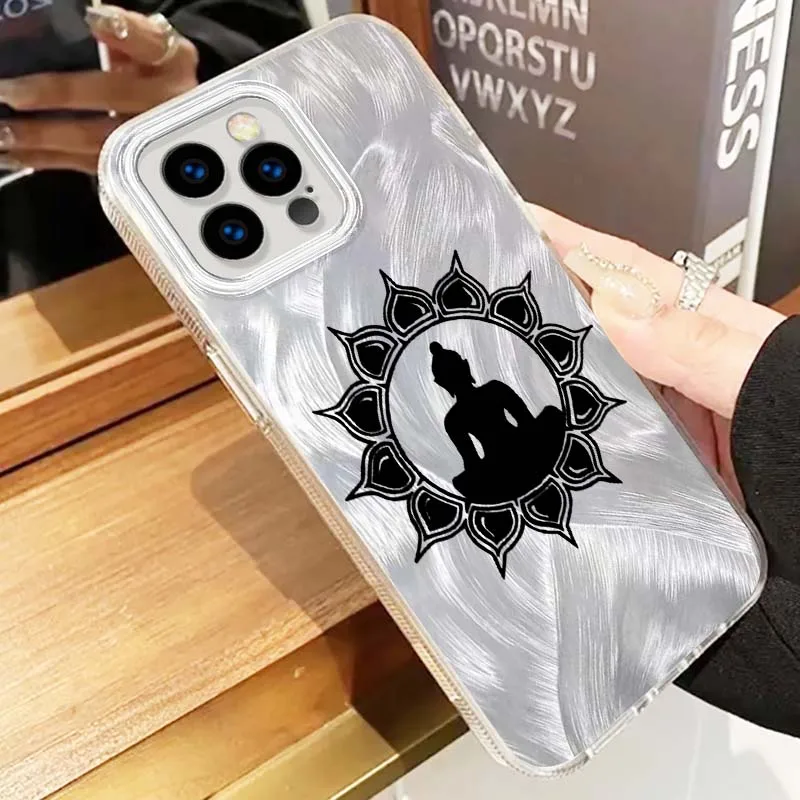 Funda con patrón de Buda artístico para Apple iPhone 16 16E 15 14 13 12 11 8 XS X Pro Max, funda de teléfono con textura de plumas - imagen 2