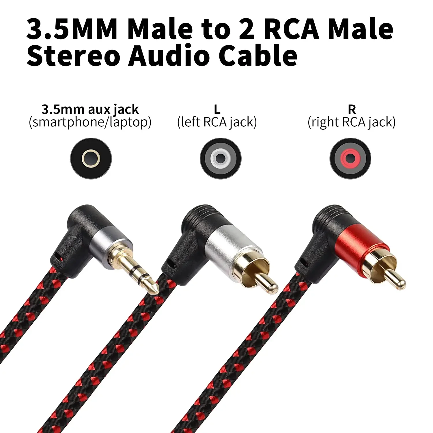 Cable RCA doble de 90 grados, ángulo recto, 1/8 a TRS, 3,5mm macho a 2RCA macho, adaptador divisor en Y estéreo para teléfono, MP3, altavoz de PC