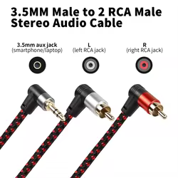 Cable Adaptador 3,5mm a 2 RCA Estéreo Ángulo 90º Divisor Y para Móvil PC