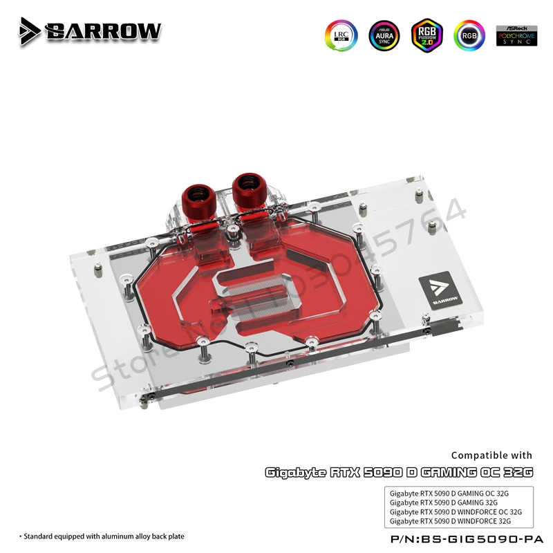 Enfriador de agua con tarjeta gráfica Barrow para Gigabyte RTX5090 Gaming/Windforce GPU Watercooler ARGB, + placa trasera de aluminio, BS-GIG5090-PA - imagen 2