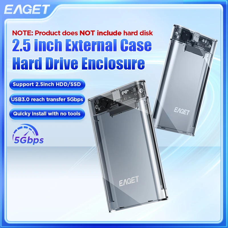 Eaget HDD Case 2.5in SATA a USB 3.0 Caja de disco duro para disco SSD HDD Box USB C 3.1 Gen 2 Caja HD HD HD externo