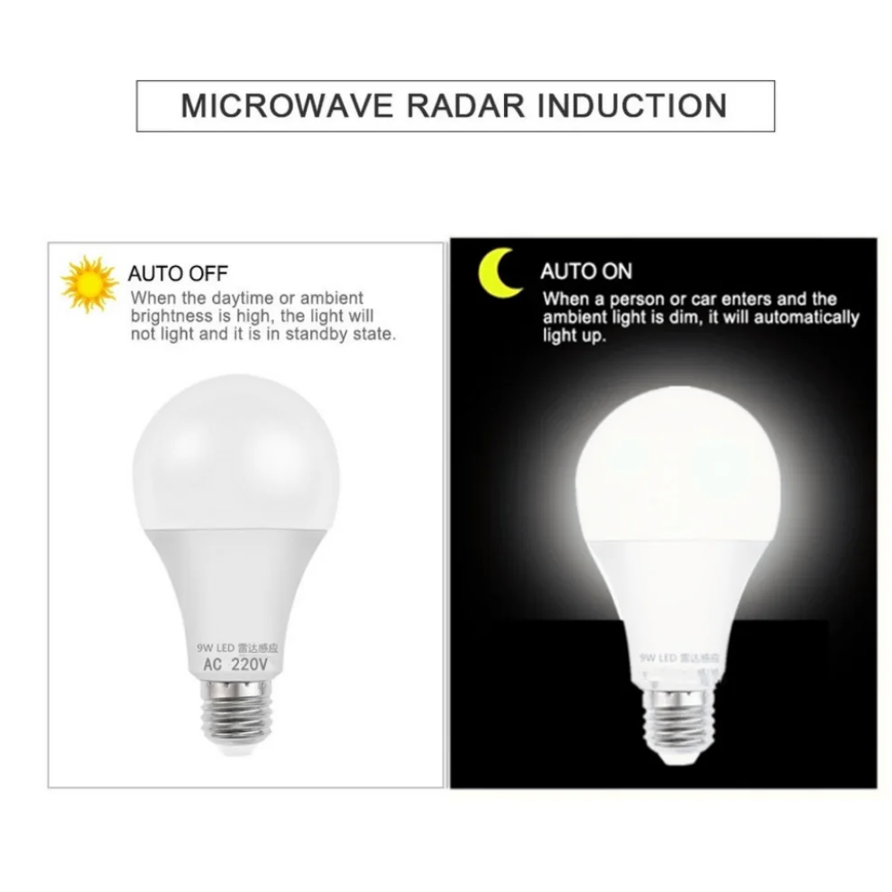 Bombilla LED E27 con Sensor de movimiento, lámpara inteligente con detección infrarroja, funciona en la oscuridad nocturna, 5W, 7W, 9W, 12W, CA 220V - imagen 2