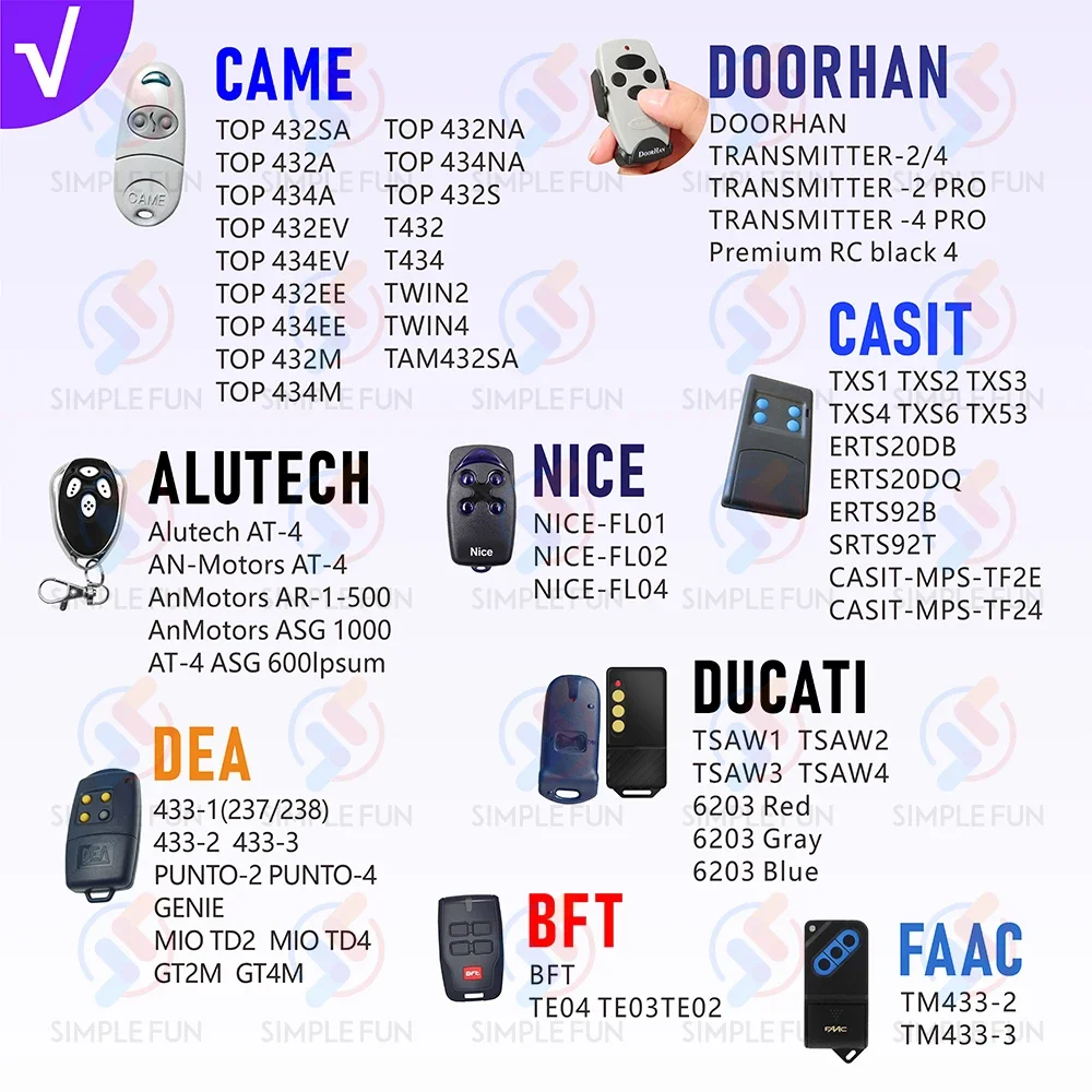 Copia Control remoto 433Mhz 4 CH Doorhan Nice Came CASIT transmisor clon duplicador de código de aprendizaje fijo para puerta de garaje/puerta - imagen 5