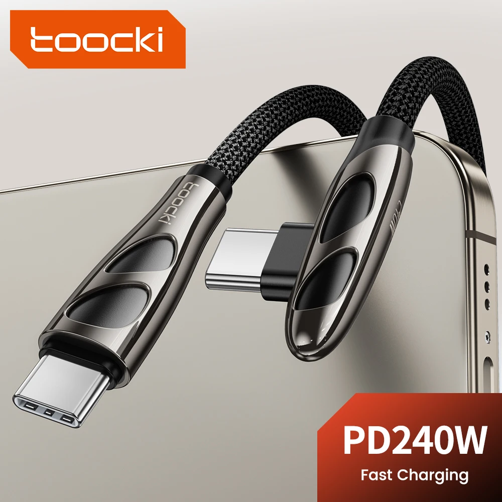 Toocki-Cable USB C a tipo C de alta potencia, 240W, para ordenador portátil, iPhone 15, PD3.1, codo de carga rápida, Cable Dual C, Cable de datos de Control de temperatura