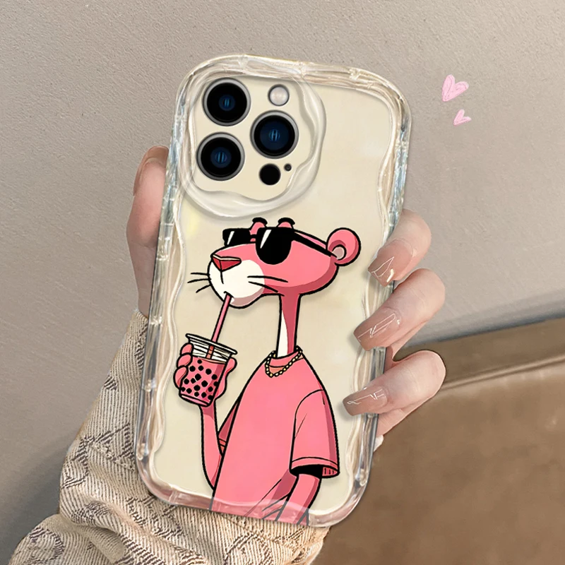 Funda rosa de dibujos animados Felidae Animal 3D Wave para iPhone 16 15 14 13 12 11 Pro Max X XR XS 8 7 Plus SE 2020 cubierta transparente a prueba de golpes - imagen 2