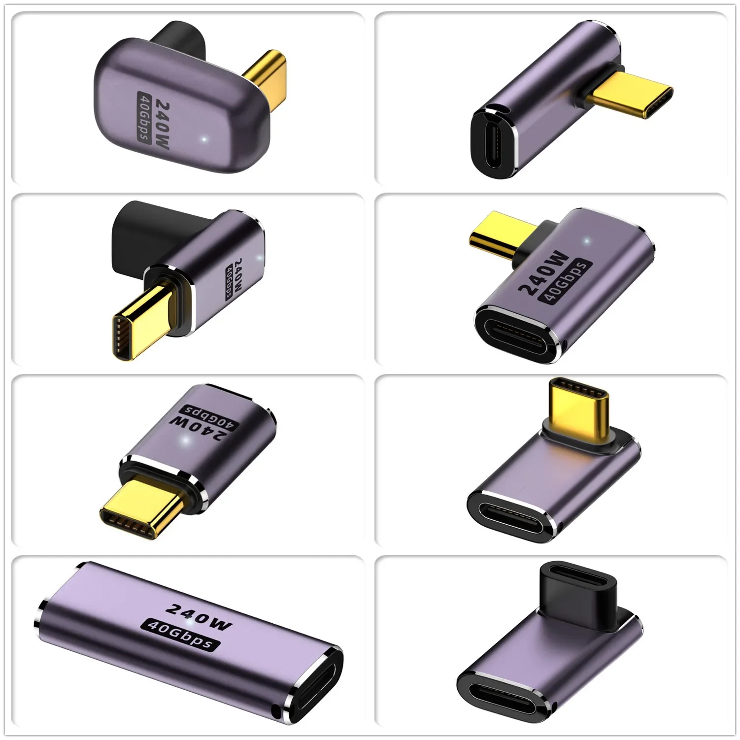 Conector de cargador USB 4,0 PD 240W 8K 60Hz 40Gbps USB C OTG de alta velocidad adaptador macho a hembra de ángulo recto en forma de U