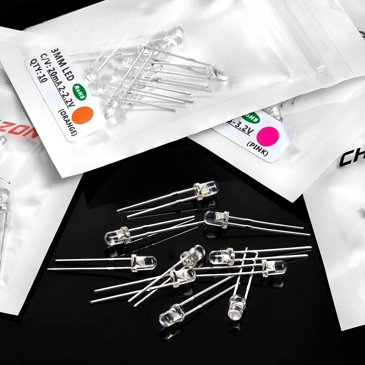FY 100 Uds 3mm diodo LED Ultra brillante blanco cálido rojo verde azul UV púrpura amarillo naranja rosa 2V 3V surtido de emisores multicolores - imagen 3