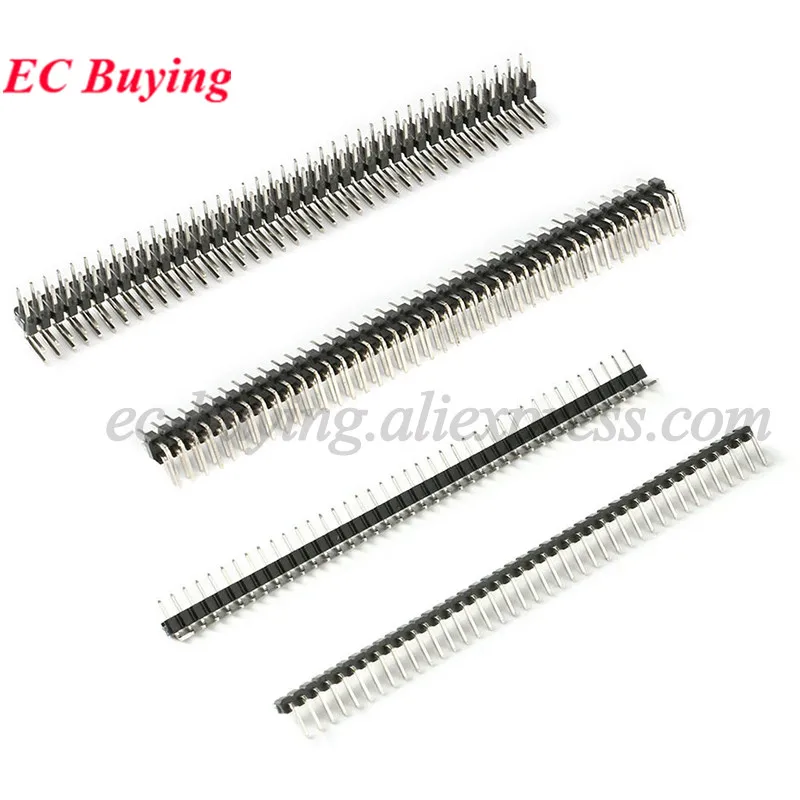 10 unids/lote 2,0mm paso 2,0 macho individual doble curva fila de agujas cabezal de pines 1x40 2x40 conector de pines 90 grados enchufe placa PCB