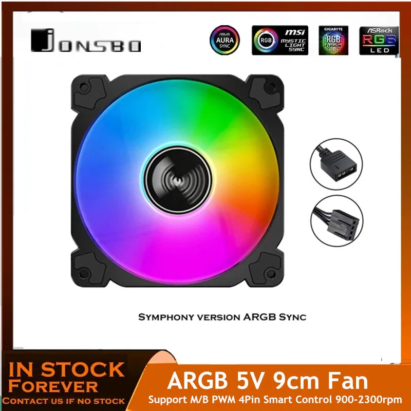 Jonsbo-ventilador de 9CM para PC, Enfriador de CPU RGB, radiador de 12V/ARGB 5V, compatible con M/B PWM, 4 pines, 900-2300rpm, negro/blanco, FR925