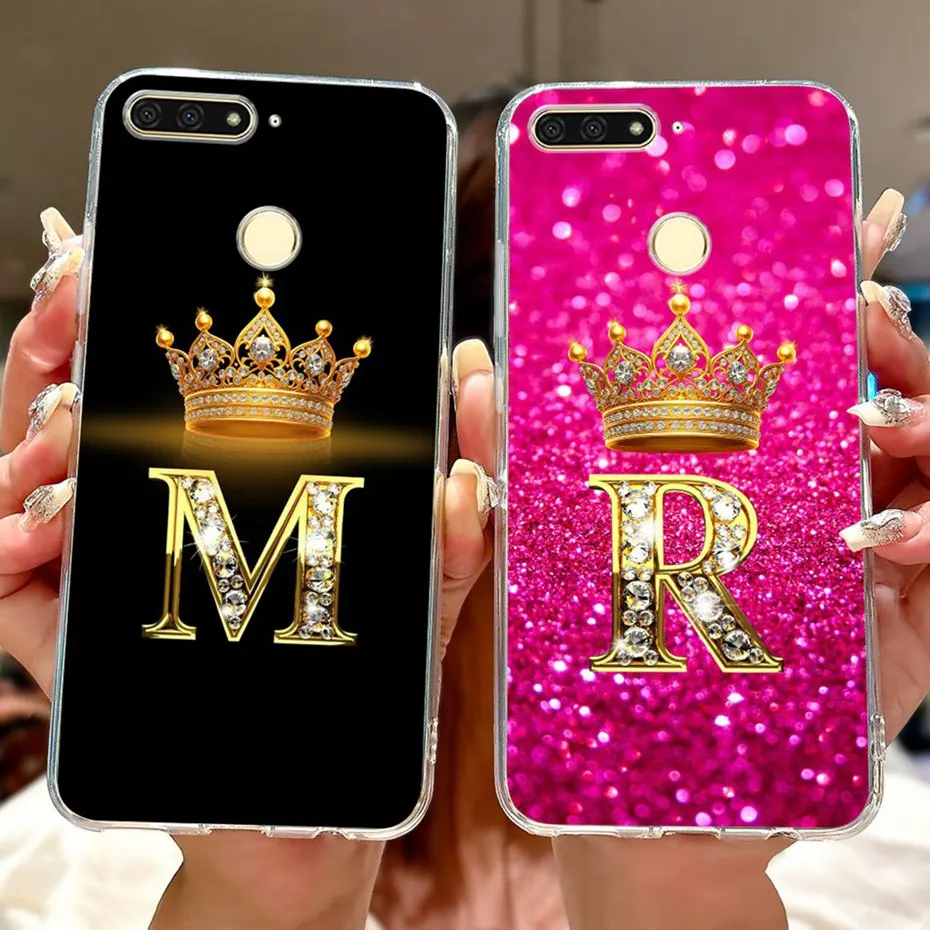 Mode Lettre Téléphone Cas Pour Honor 7A Pro AUM-L29 AUM-L33 Clair TPU Mince Couverture Arrière Pour Honor7A 7 A Pro Étuis En Silicone Souple