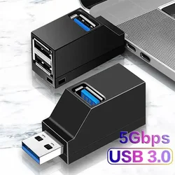 Extensor de adaptador HUB USB 3,0 2,0, divisor portátil en línea de 3 puertos, concentrador de alta velocidad, transferencia de datos de alta velocidad para PC y portátil