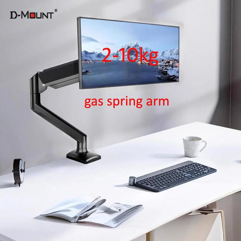 D-MOUNT D80 aluminio metálico 2-10KG 13 "-32" monitor soporte de escritorio brazo de resorte de gas abrazadera giratoria de movimiento completo ojal de 0-60mm - imagen 2
