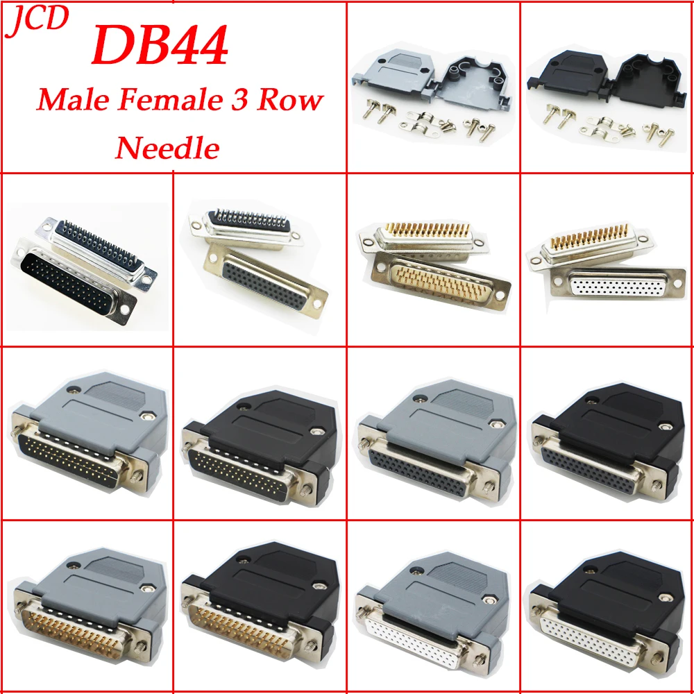 Cabeza de soldadura DB44, enchufe macho/hembra, Kit de carcasa de plástico de 3 filas, Conector de serie de 44 Pines, adaptador de D-SUB 44, carcasa gris y negra